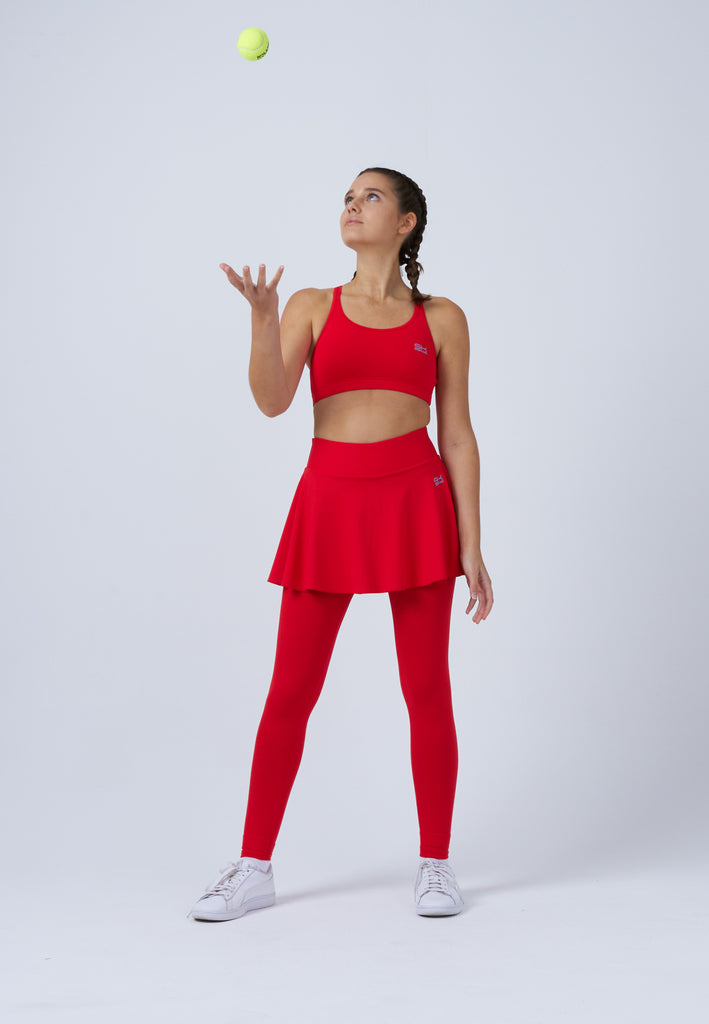 Mädchen & Damen und Gender Advantage 2-in-1 Tennisrock mit Leggings / Skapri mit Ballhalter, rot von SPORTKIND