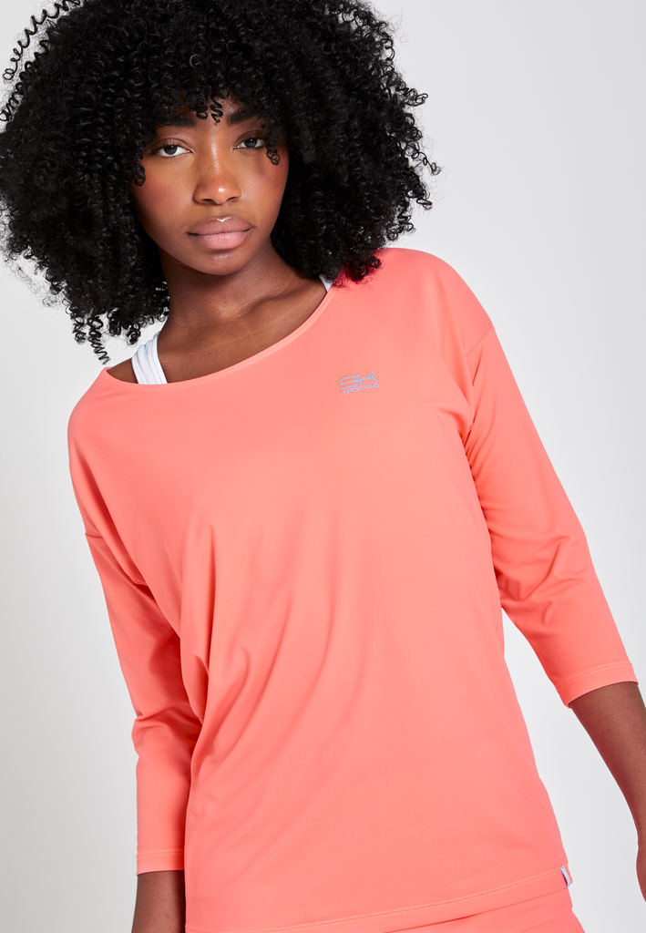 Mädchen & Damen Tennis 3/4 Loose Fit Shirt, apricot von SPORTKIND