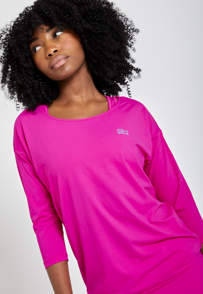 Mädchen & Damen Tennis 3/4 Loose Fit Shirt, berry pink von SPORTKIND