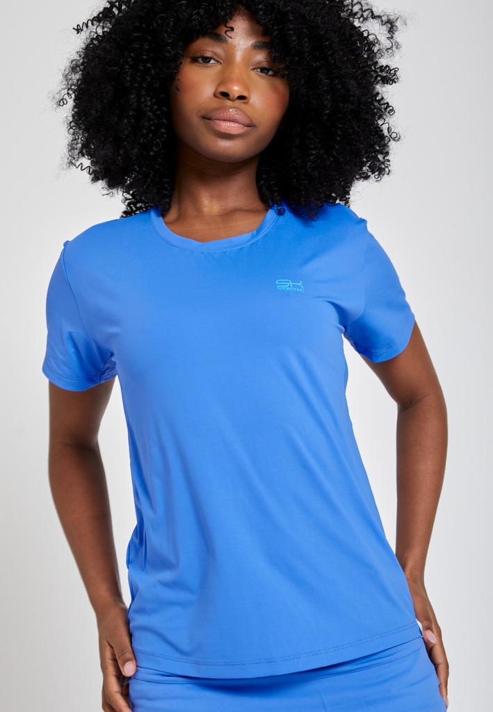 Mädchen & Damen Tennis Loose Fit T-Shirt Kurzarm, kornblumen blau von SPORTKIND