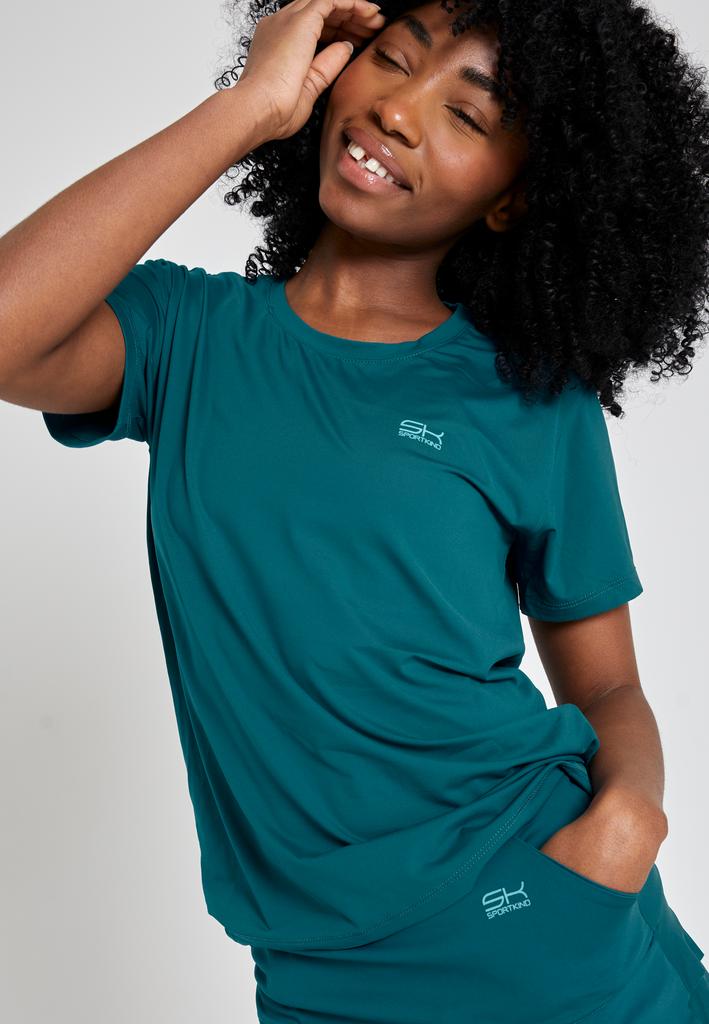 Mädchen & Damen Tennis Loose Fit T-Shirt Kurzarm, petrol grün von SPORTKIND