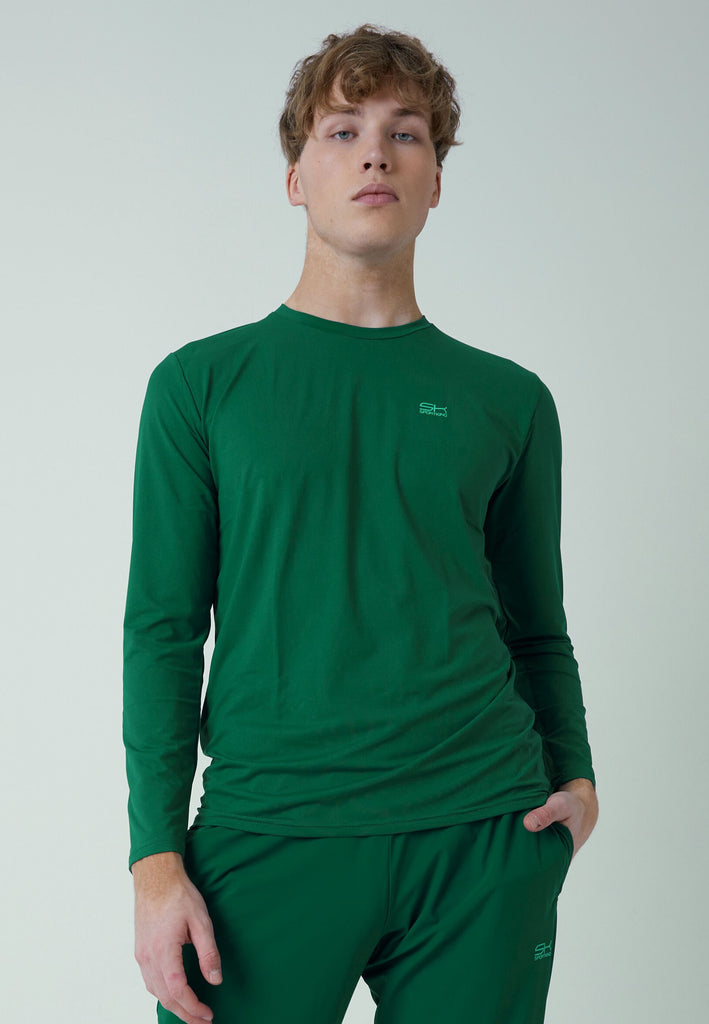 Jungen & Herren Tennis Rundhals Longsleeve Shirt, tannengrün von SPORTKIND