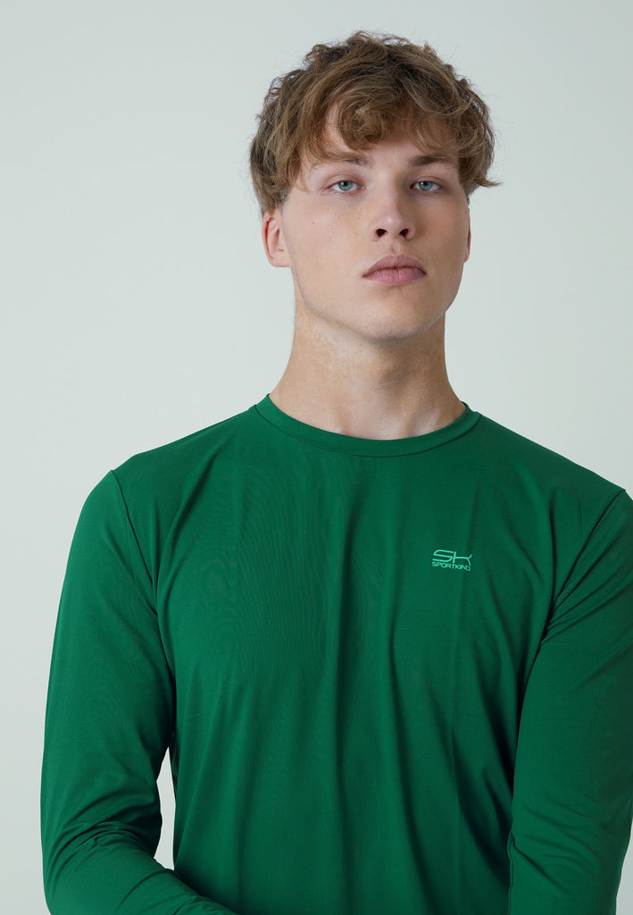 Jungen & Herren Tennis Rundhals Longsleeve Shirt, tannengrün von SPORTKIND